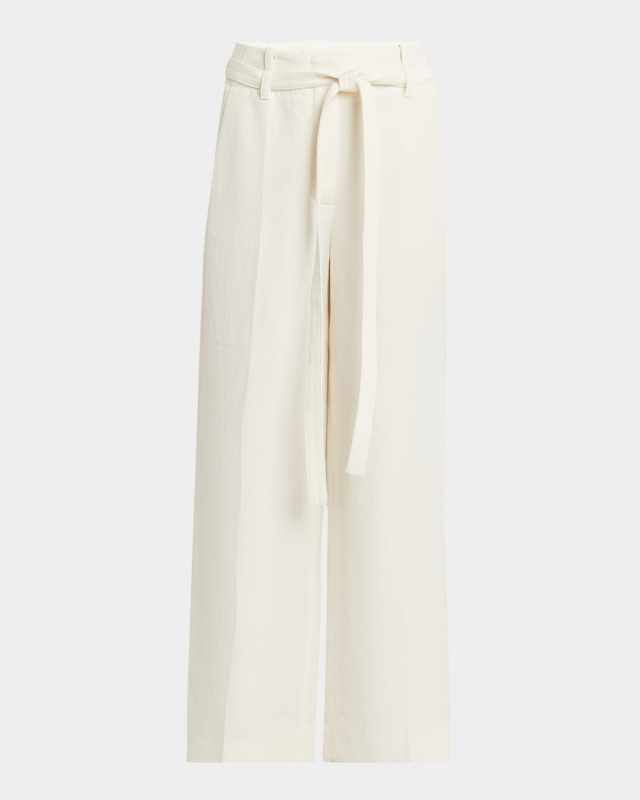 Maggi Belted Wide-Leg Textured Pants